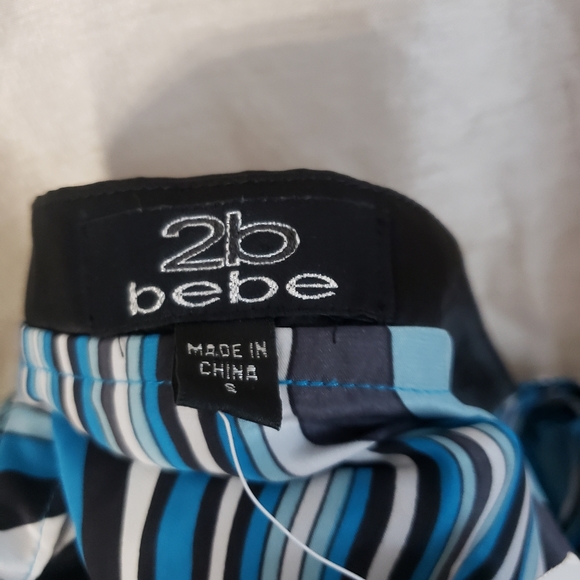 NWT Bebe blue white black gray striped long sleeve silk shift dress Womes Small - Picture 7 of 7